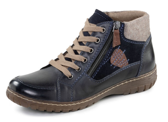 ELENA EDEN veterbootie gemaakt van een mix van leer en materialen DONKERBLAUWBRUIN