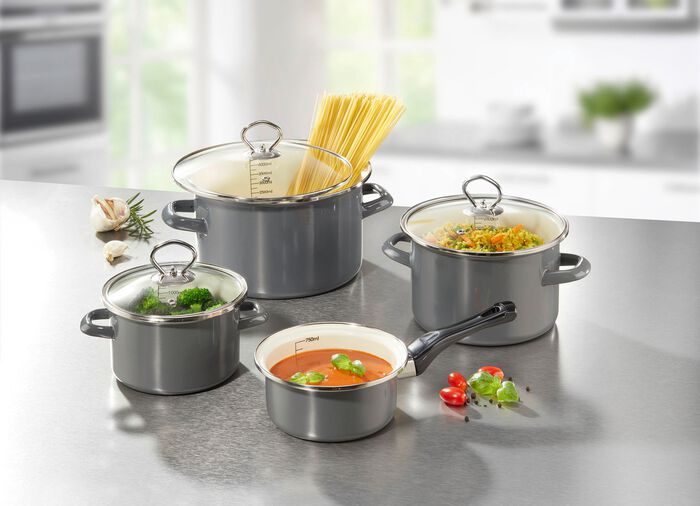 Emaille pottenset, 7-delig GRIJS