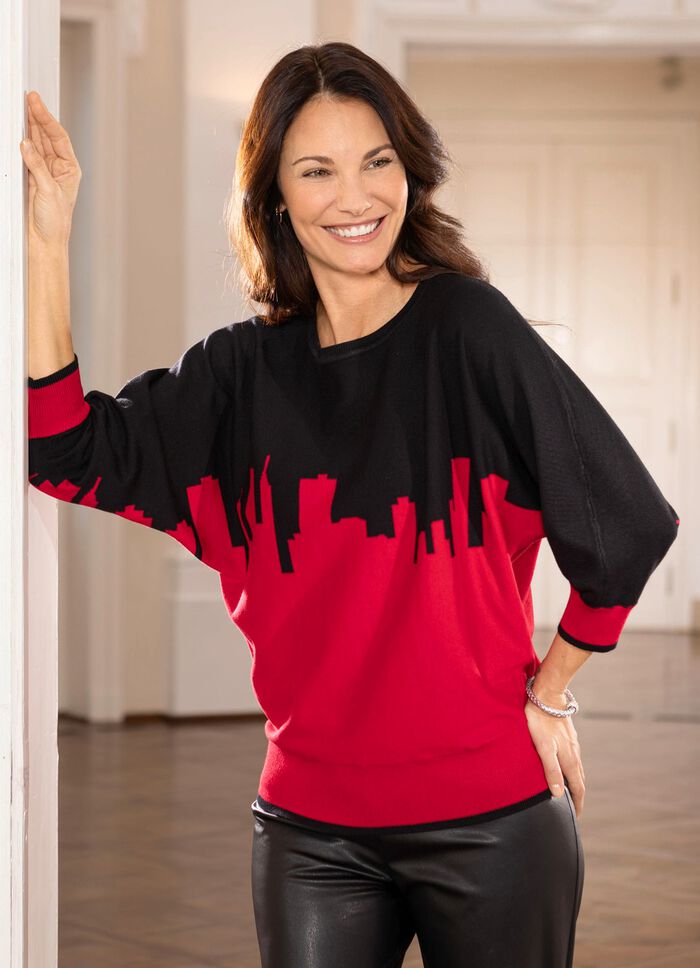 Een trui van zachte, fijngebreide kwaliteit ZWART-ROOD