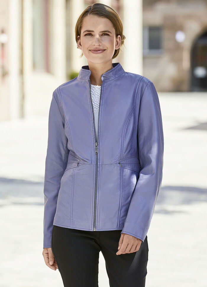 Kort leren jack met naadzakken 