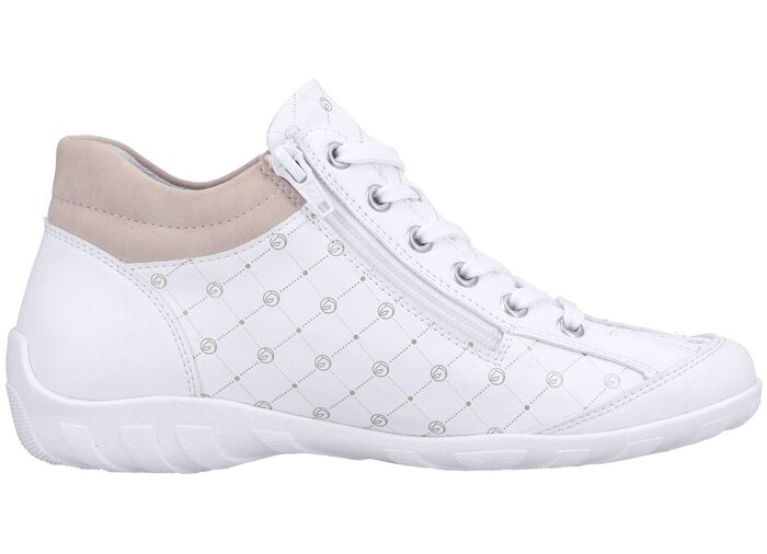 Remonte veterlaarsje van bedrukt en glanzend metallic synthetisch materiaal WIT-POEDERROZE