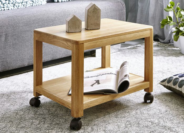 Bijzetkar van geolied massief hout WILDE EIK