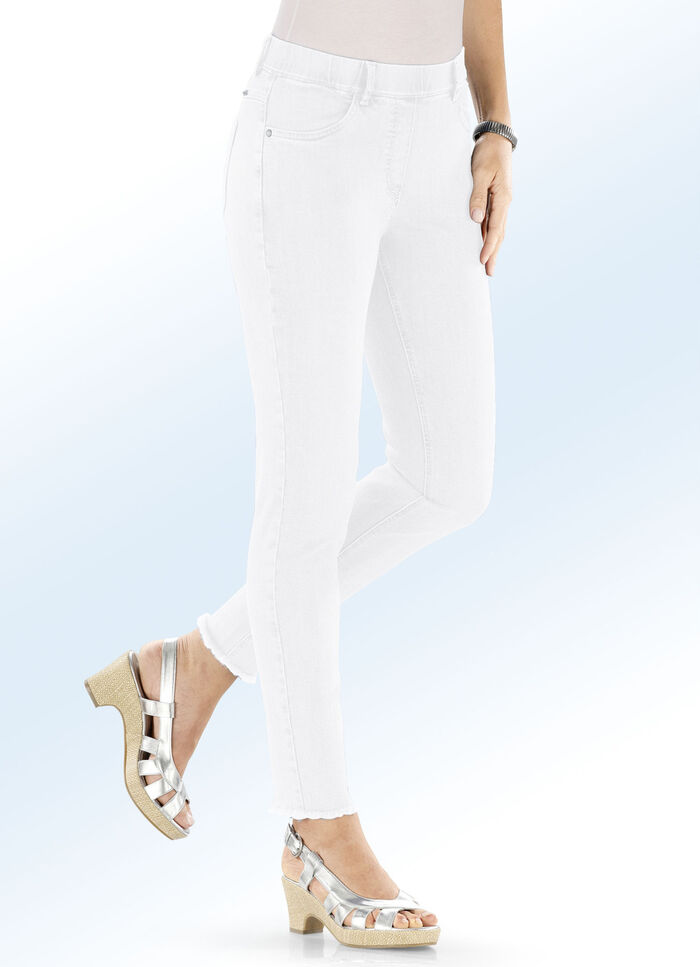 Magic jeans met trendy franjes aan de zoom WIT