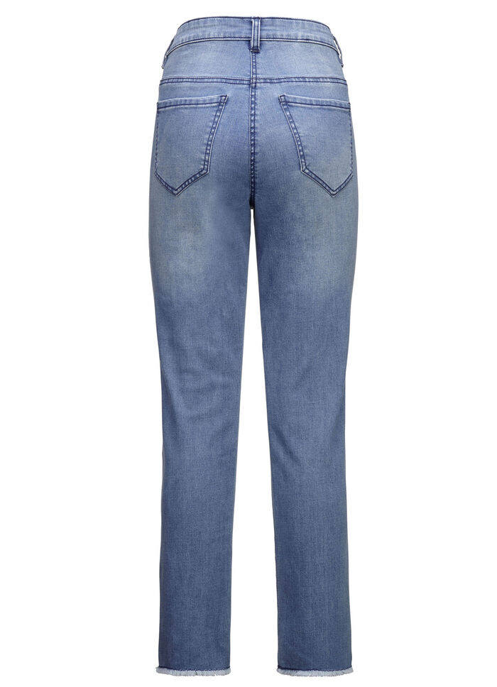 Elegante jeans met leuke strasssteentjes en franjes aan de zoom LICHTBLAUW