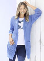 Lang vest in stretchy gestreepte look JEANSBLAUW