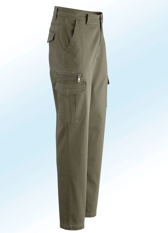 Broek met cargozakken in 3 kleuren OLIJF