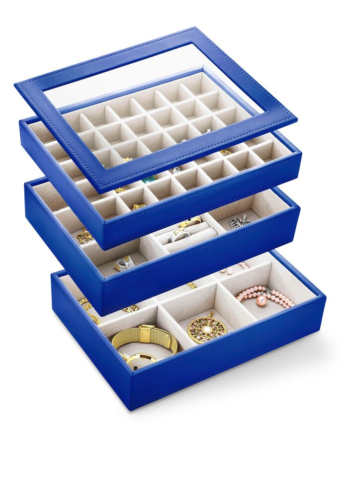 Sieradendoosje van kunstleer met fluwelen binnenvoering 