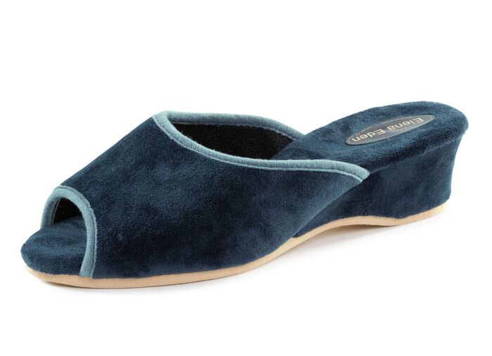 ELENA EDEN fluwelen muiltjes met contrasterende rand BLAUW