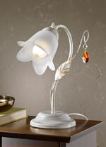 Tafellamp met ijzeren frame en glazen lampenkap 