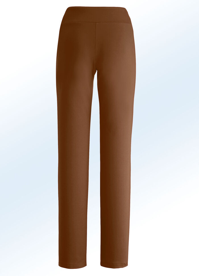 Jerseybroek met een hogere, elastische tailleband COGNAC