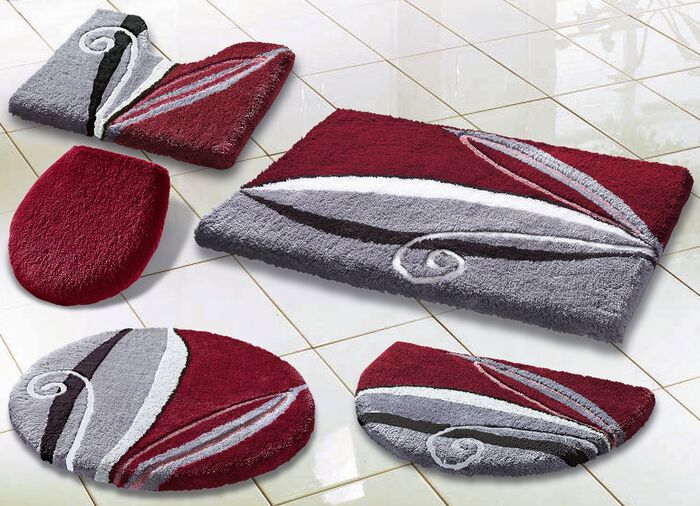 Zachte badkamerset met antislip achterkant ANTRACIET-BORDEAUXROOD