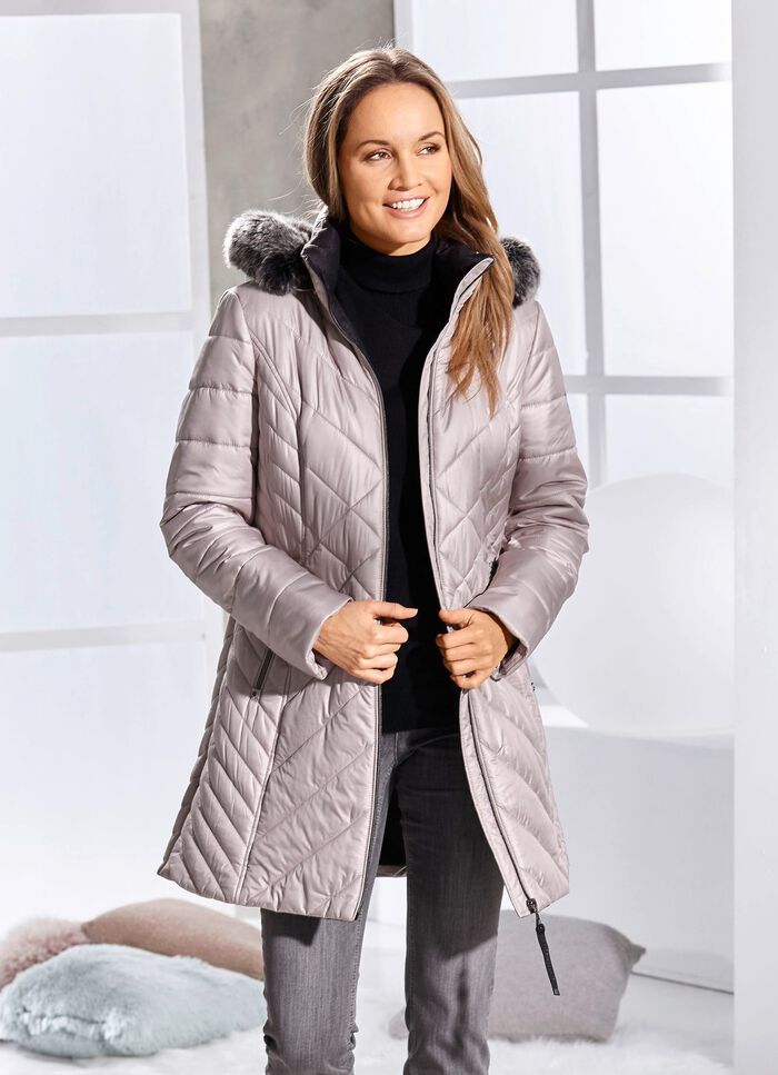 Korte mantel met afneembare kunstbont kraag CAPPUCCINO