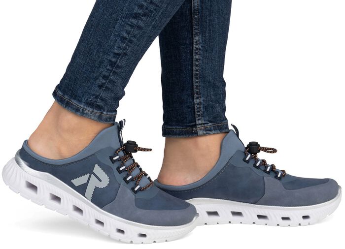 Rieker pantoffels met elastisch snelvetersysteem met stopper JEANS