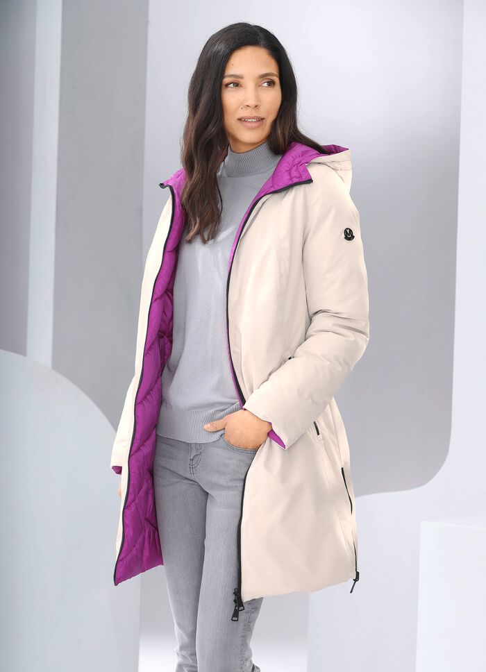 Omkeerbare korte jas met vaste capuchon 