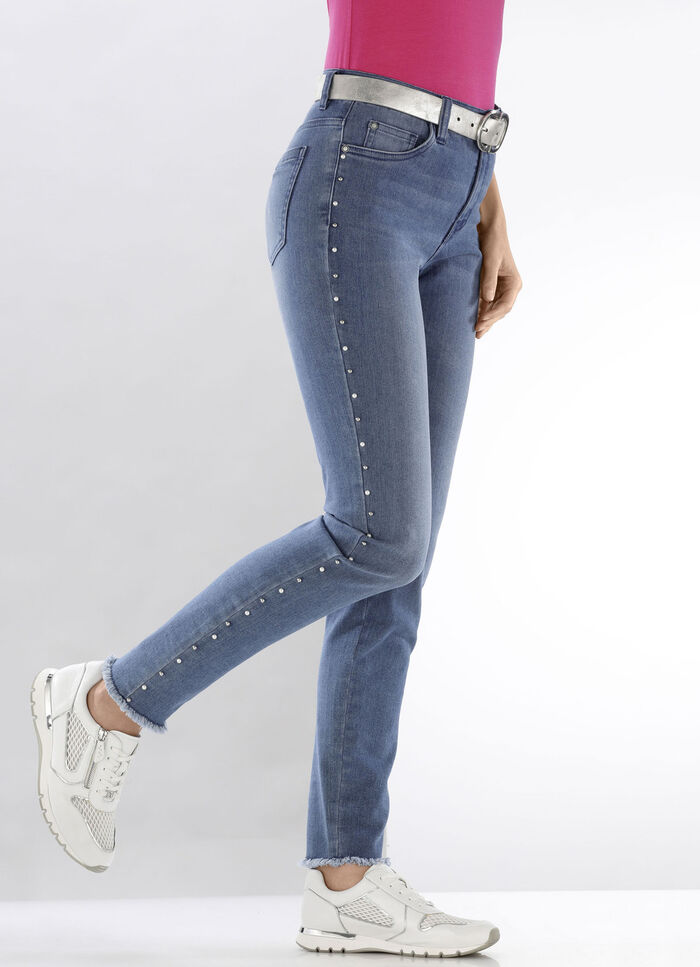 Elegante jeans met leuke decoratieve kralen JEANSBLAUW