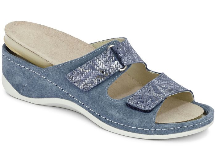 Mubb, comfortabele damesmuiltjes, breedte H, met uitneembaar voetbed JEANSBLAUW