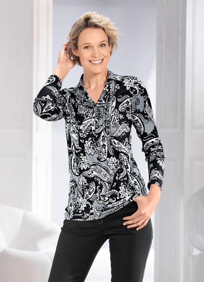 Poloshirt met bies in 2 kleuren ZWART-WIT