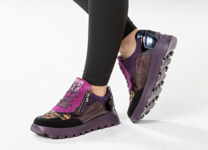 Ranger vetersneaker gecombineerd met kleurrijk textielmateriaal PAARS-KLEURRIJK