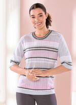 trui met strepenmotief LICHTGRIJS-ROS&Eacute;-VEELKLEURIG