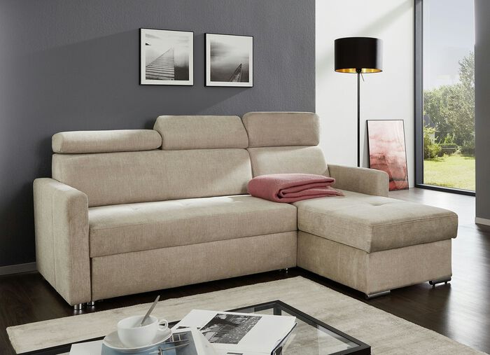Gestoffeerde hoek met slaapfunctie en bedstee BEIGE