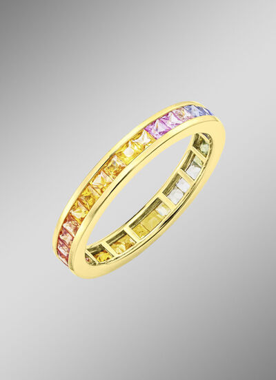 Hoogwaardige memoirring met echte saffieren in veelkleurig 