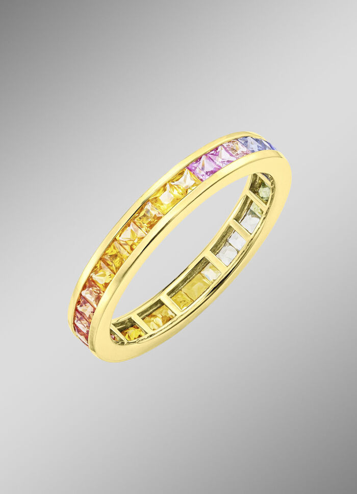 Hoogwaardige memoirring met echte saffieren in veelkleurig 