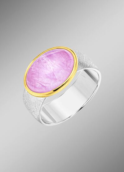 Damesring in bicolor met melkachtige kunziet 