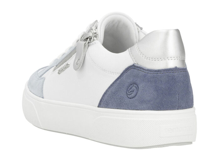 Remonte sneakers gemaakt van nappa- en suèdeleer met metallic afwerking BLAUW-WIT-ZILVER