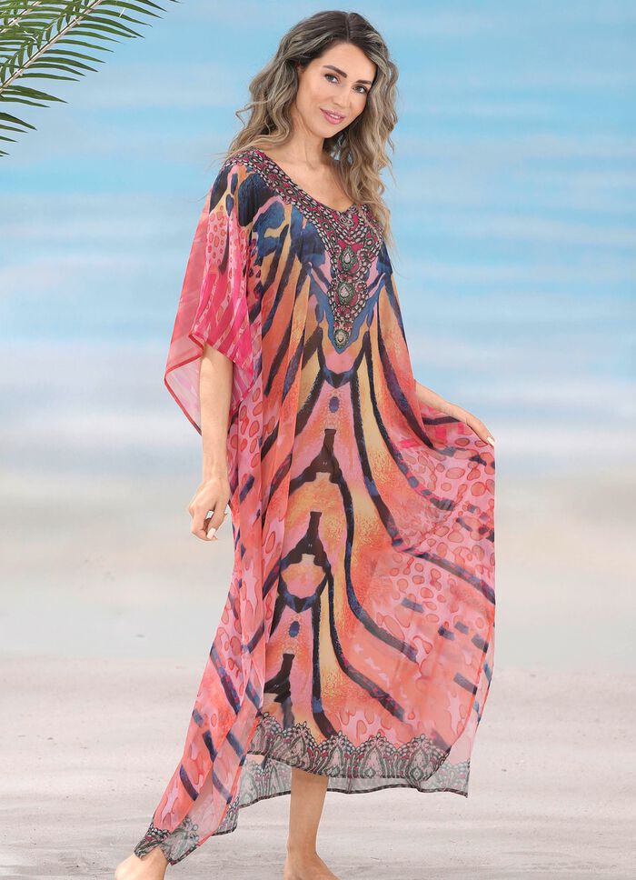 Laurina kaftan met strass steentjes, licht transparant 
