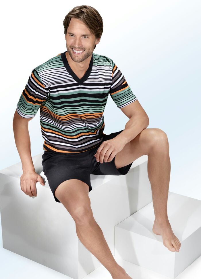 Shorty met V-hals, borstzak en gestreept design 