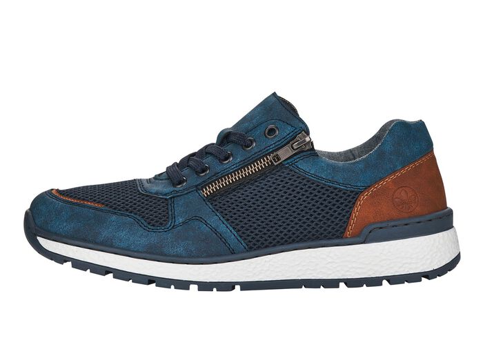 Rieker, comfortabele herensneakers, breedte H, met uitneembaar voetbed BLAUW-BRUIN