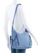 Tas van zacht, subtiel gearceerd synthetisch materiaal JEANSBLAUW