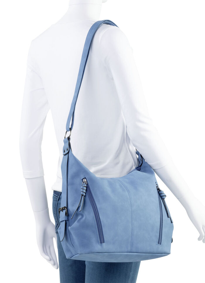 Tas van zacht, subtiel gearceerd synthetisch materiaal JEANSBLAUW