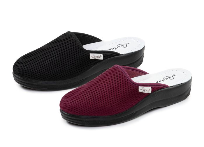Laurina, duopack, klassieke damespantoffels, breedte G, gemaakt van meshmateriaal 1X BORDEAUX, 1X SCHWARZ