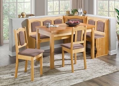 Comfortabel eetkamermeubilair met aangename stoffen bekleding 