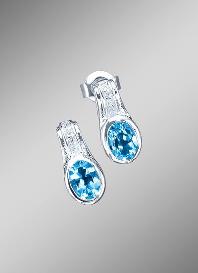 Massieve oorbellen met blauwe topaas en zirkonia 