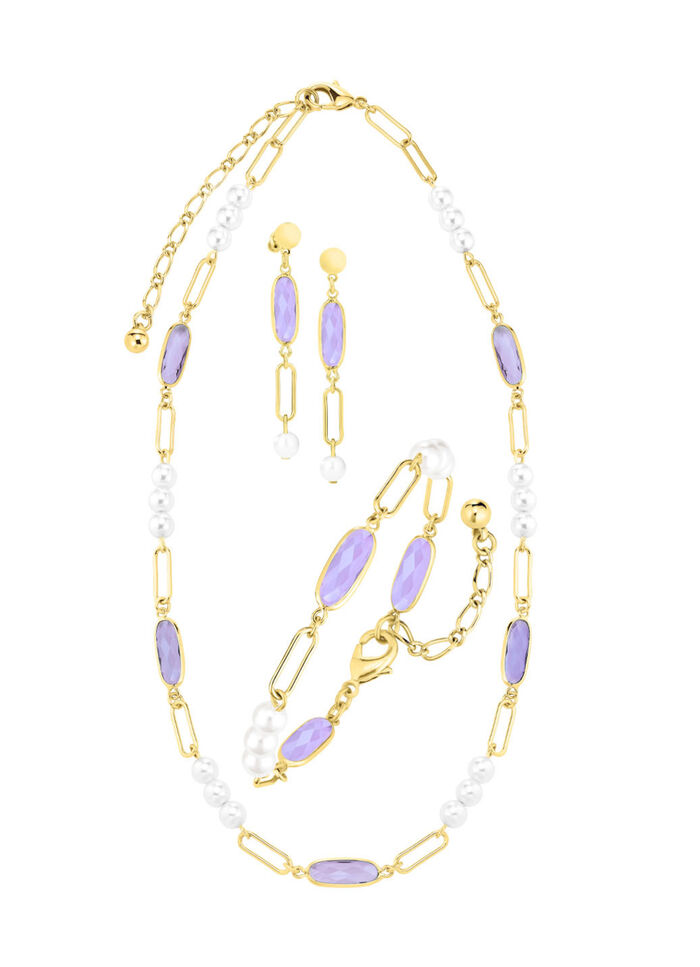 Sieradenset, 3-delig, van messing met kristalstenen 