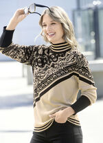 Trui in jacquardmotief BEIGE-ZWART