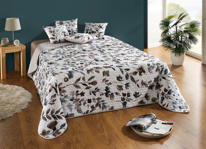 Luxueus gewatteerde sprei met lintrand GRIJS-WIT