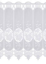 Korte venstervitrage met bloemen en macramé-kant 