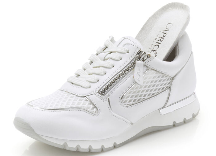 Caprice, comfortabele damessneakers, breedte H, met uitneembaar voetbed WIT