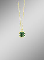 Geluksbrenger – klavertjevier hanger met echte malachiet 