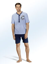 Set van twee shortama‘s met lange knoopsluiting, in het garen gekleurd streepjesmotief en print 