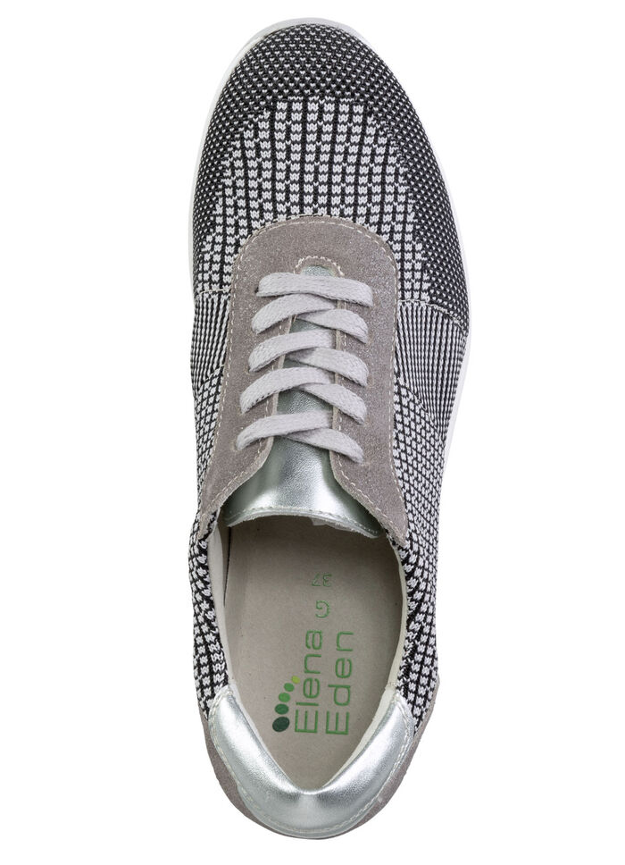 ELENA EDEN veterschoen met leren details ZWART-WIT-TAUPE