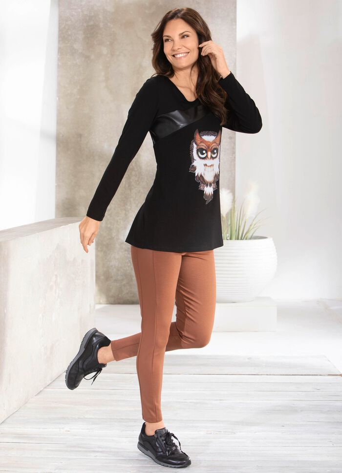 Overhemd met zwarte imitatie nappa leren inzet in 2 kleuren 