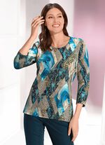 Shirt met schitterende all-over print BLAUW-ZWART-KAMEEL
