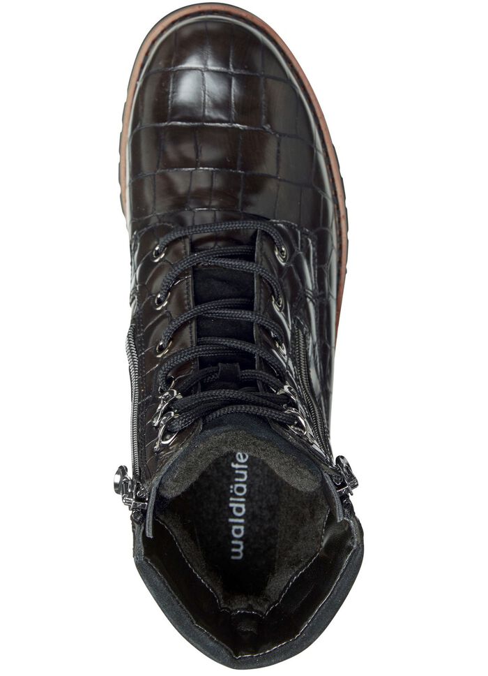 Waldl&auml;ufer enkellaarzen van nappaleer met krokodillenreli&euml;f ZWART