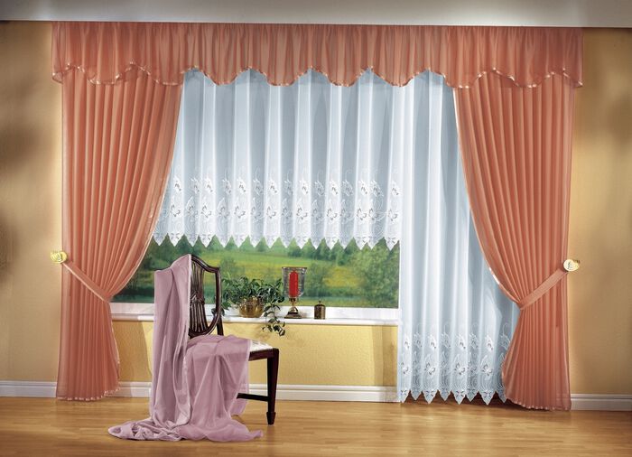 Lange vitrage met plauener kant WIT