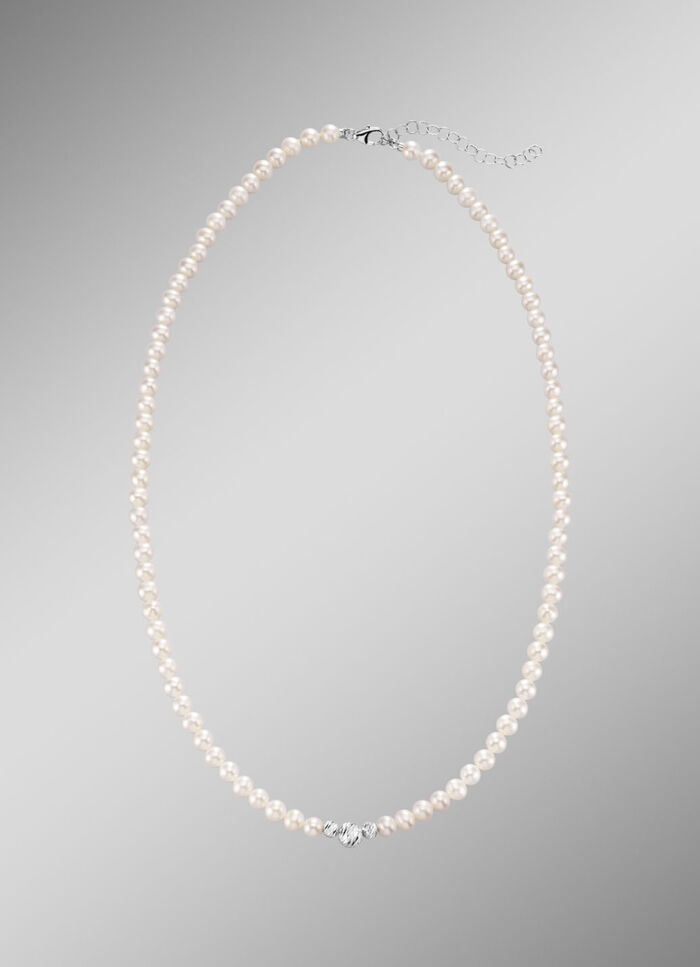 Halsketting met gekweekte zoetwaterparels en diamantbolletjes 