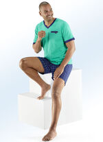 Shorty met V-hals en borstzak / duurzame katoenteelt 